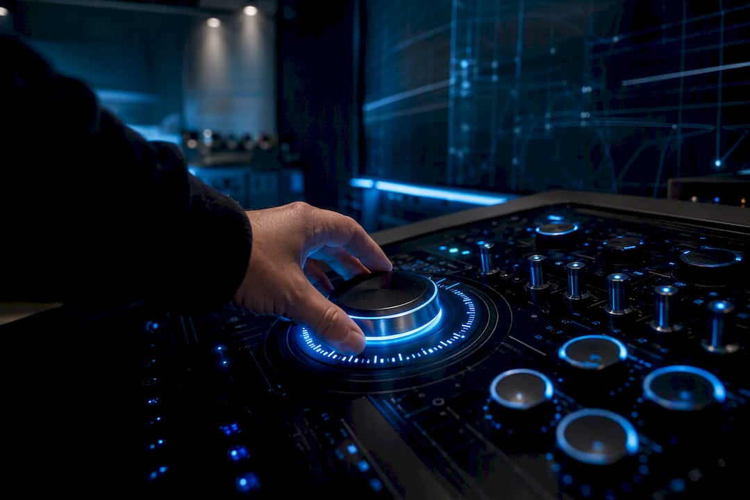 Hand adjusting calibration dial in dark control room