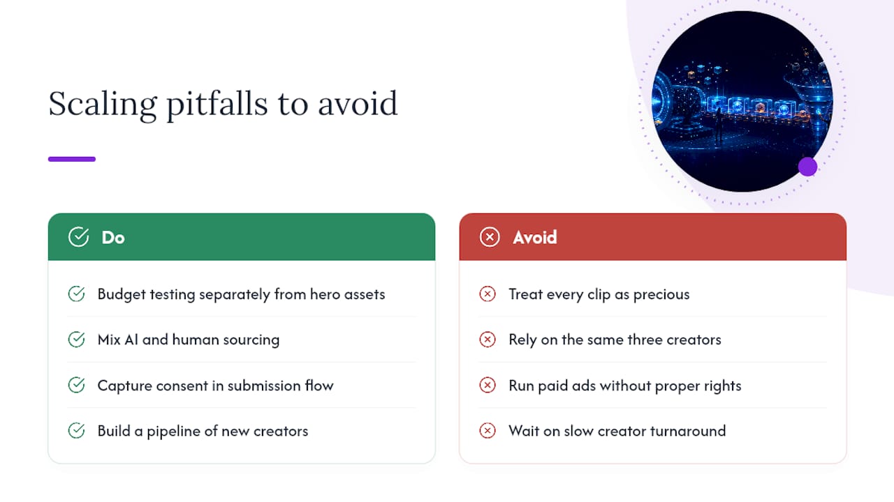 Common pitfalls that stall UGC ad scaling — overview diagram