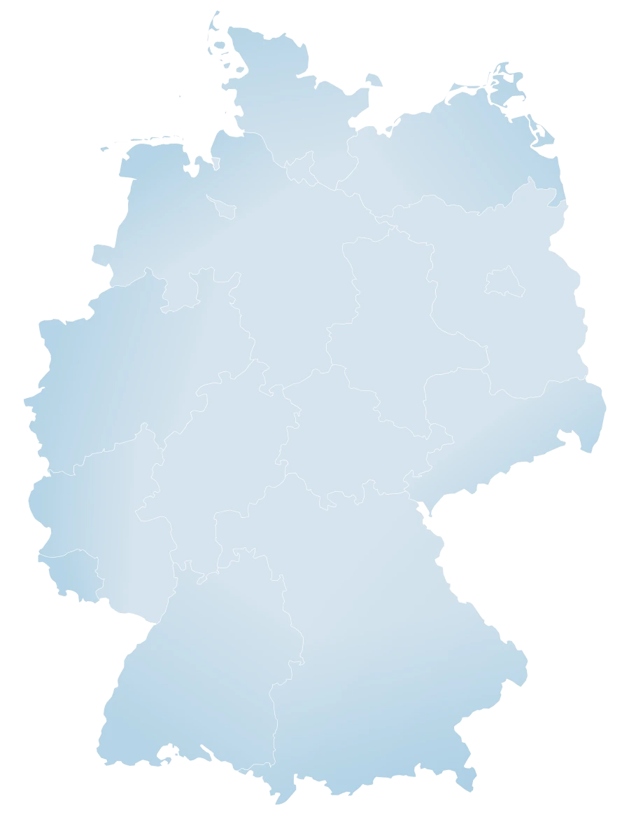Karte von Deutschland mit Bundesländern klar durch dünne weiße Linien abgegrenzt.