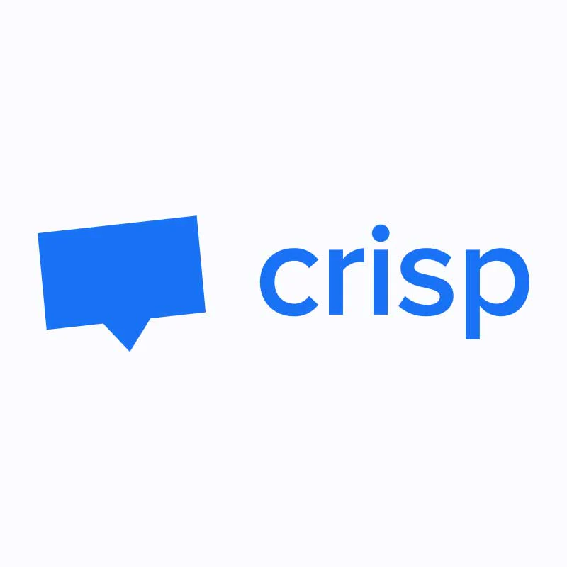 Blue speech bubble icon next to the word crisp in lowercase blue letters.