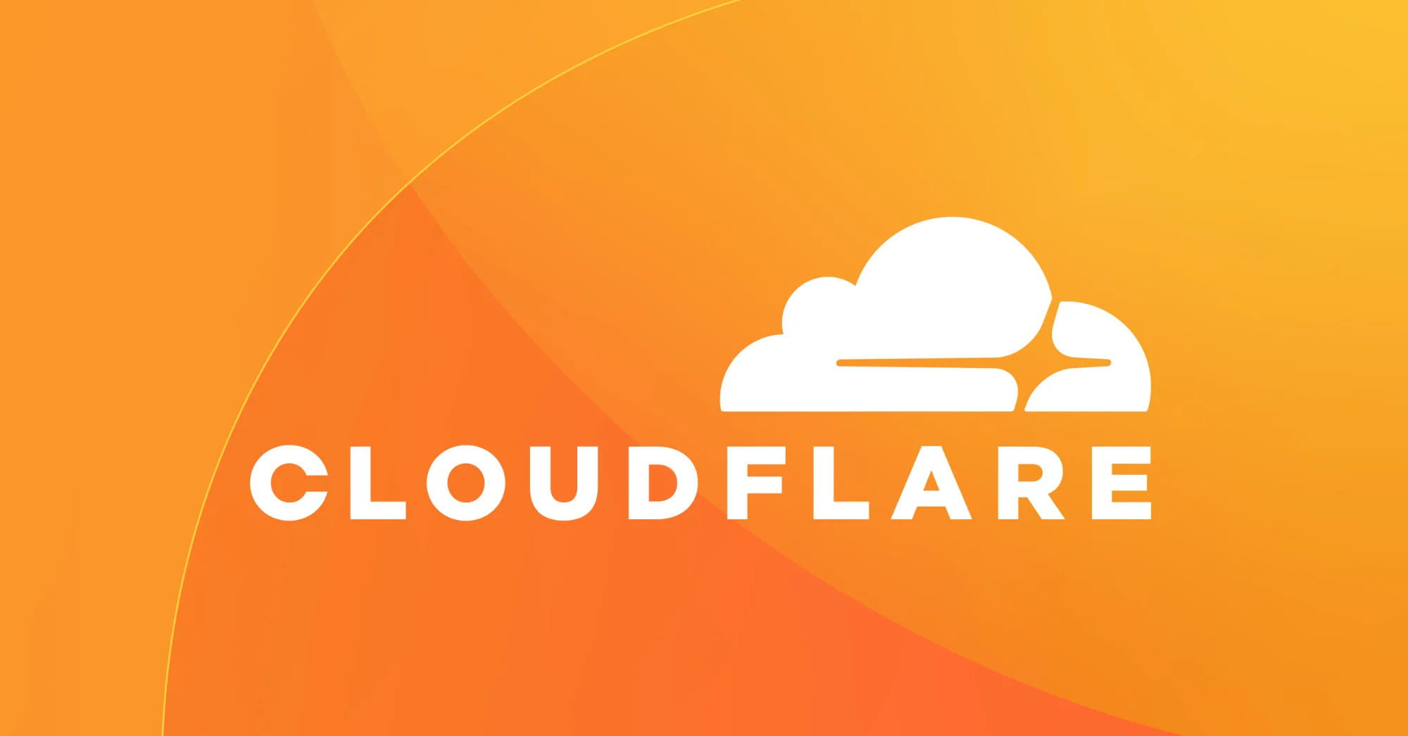 Cloudflare logo with a white cloud icon and text on an orange gradient background.