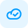 Blue circular arrow icon with a checkmark inside on a rounded square background.