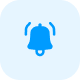 White speech bubble icon inside a blue rounded square background.