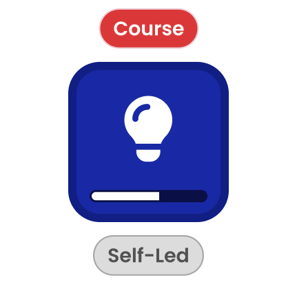 Icon of a light bulb inside a blue square with a progress bar below it, labeled 'Course' above and 'Self-Led' below.
