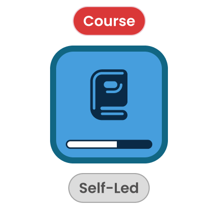 Icon representing a self-led course with a book symbol and a progress bar partially filled.