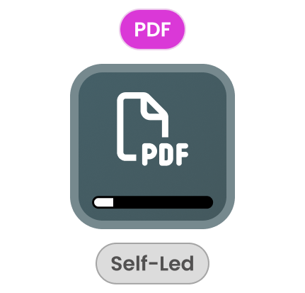 Icon showing a PDF document with a loading bar below and labels 'PDF' above and 'Self-Led' below.