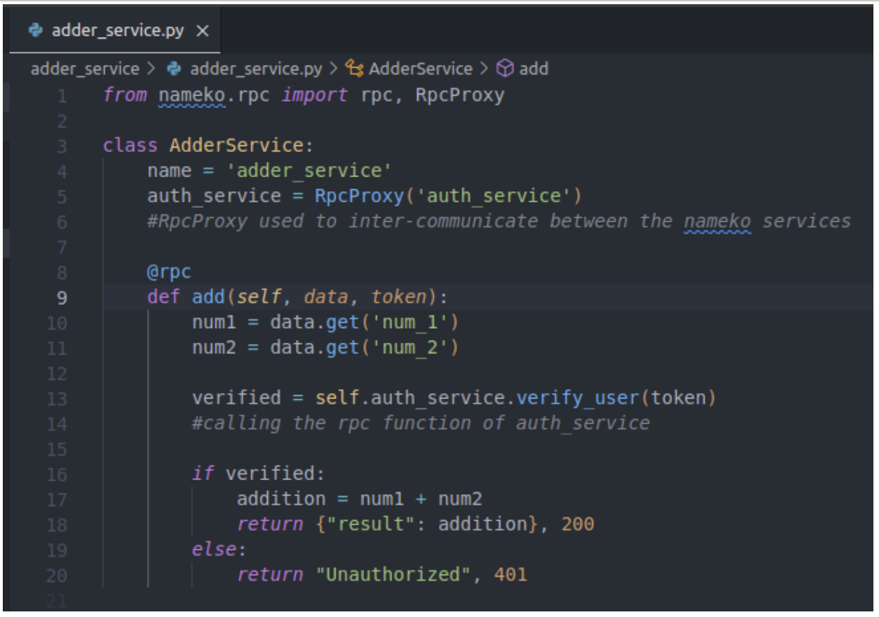 adder service - Nameko