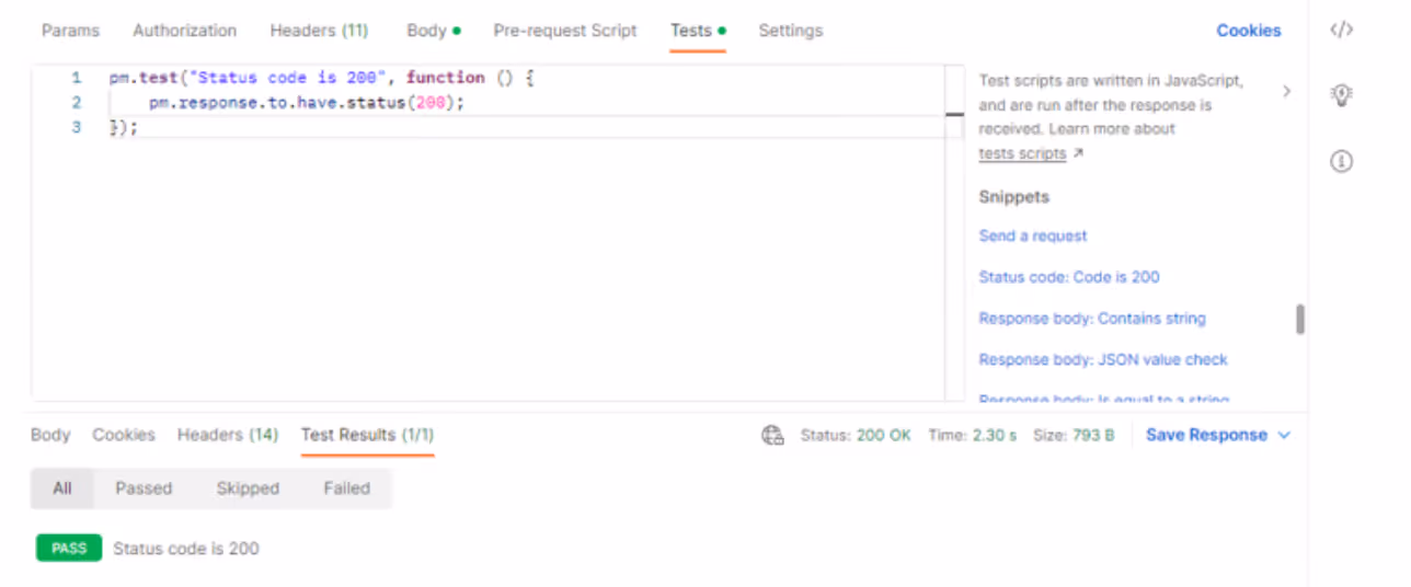 Test executed - Postman API