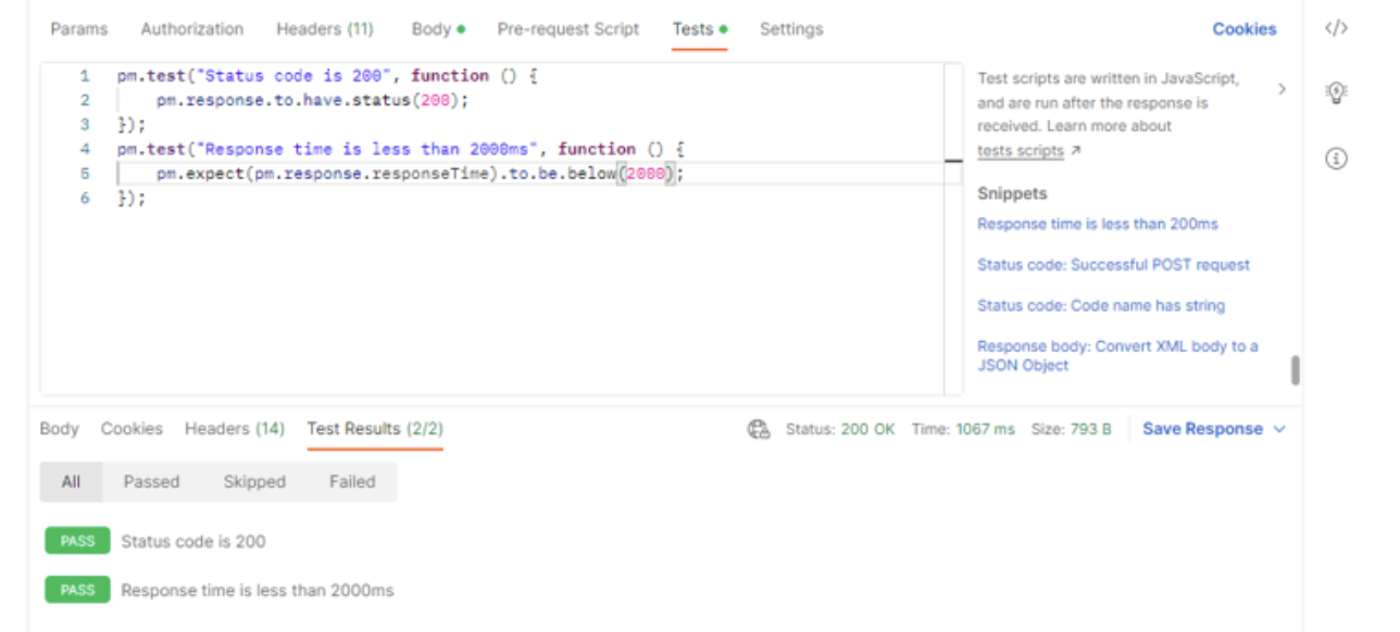 Response time below 2000ms - Postman API