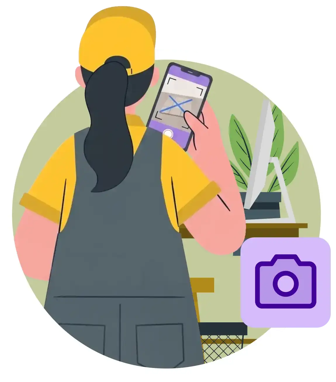 A cleaning operative photographing a workspace before starting the job, capturing visual evidence of condition through the askporter app.