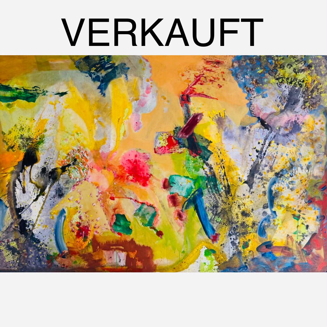 Farbintensive abstrakte Malerei mit Gelb-, Rot-, Blau- und Grüntönen in organischen Formen von Henk Stolk in der Park Galerie Buchkirchen bei Wels von Petuscha Schopper.