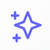 Blue outlined sparkle icon with one large star and two smaller stars.