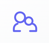 Icon of two outlined figures representing people, one larger in front and one smaller behind.