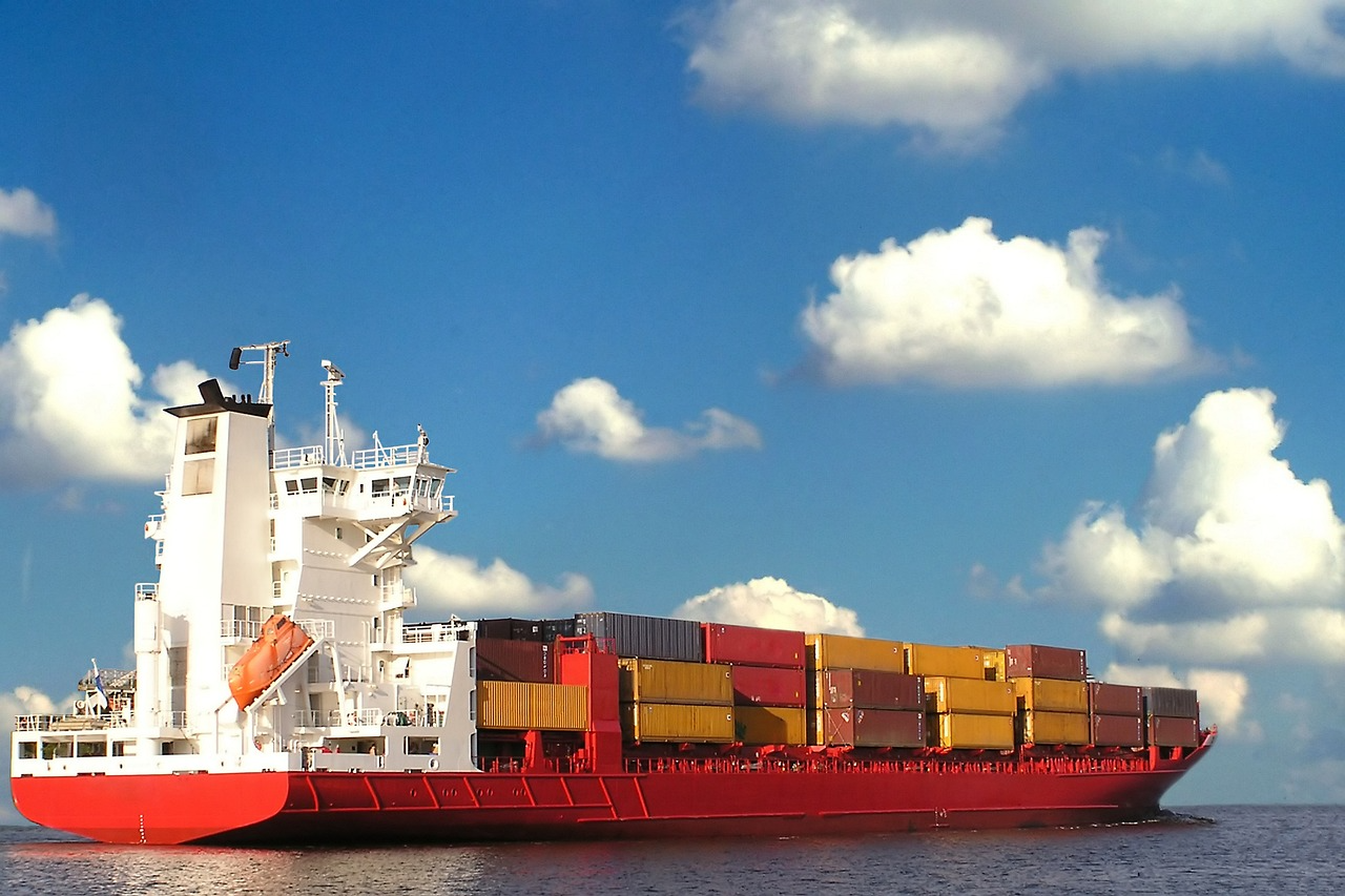 Cargo ships with containers.