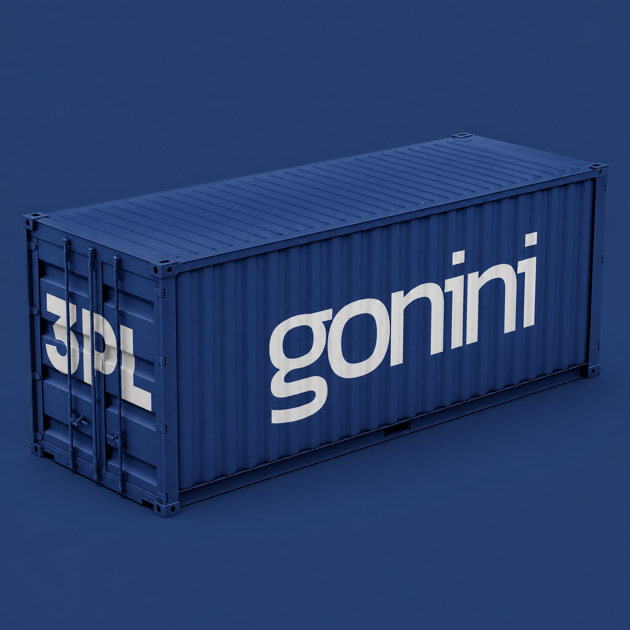 Shipping container with the Gonini 3PL logo
