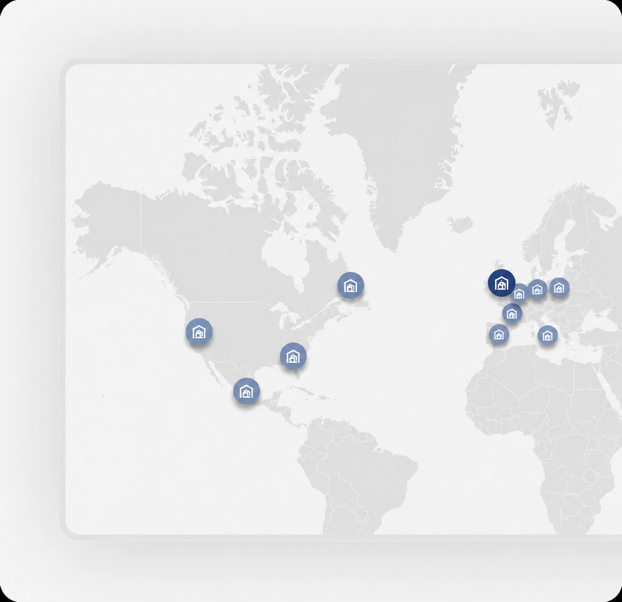 World map highlighting Gonini's locations across North America and Europe.