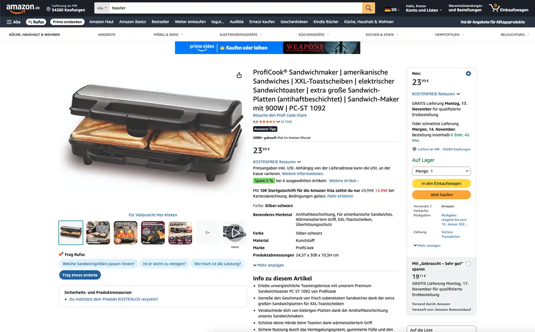 ProfiCook Amazon Produktbilder & Marketing Strategie von Stacvalley Amazon Agentur. Ziel: E-Commerce Skalierung & Amazon Wachstum