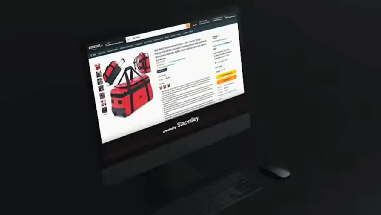 Stacvalley Amazon Agentur -  Collage of various product advertisements including a vacuum cleaner, air humidifier, leg recovery device, welding machine, travel bags, ergonomic office chairs, and cleaning products.