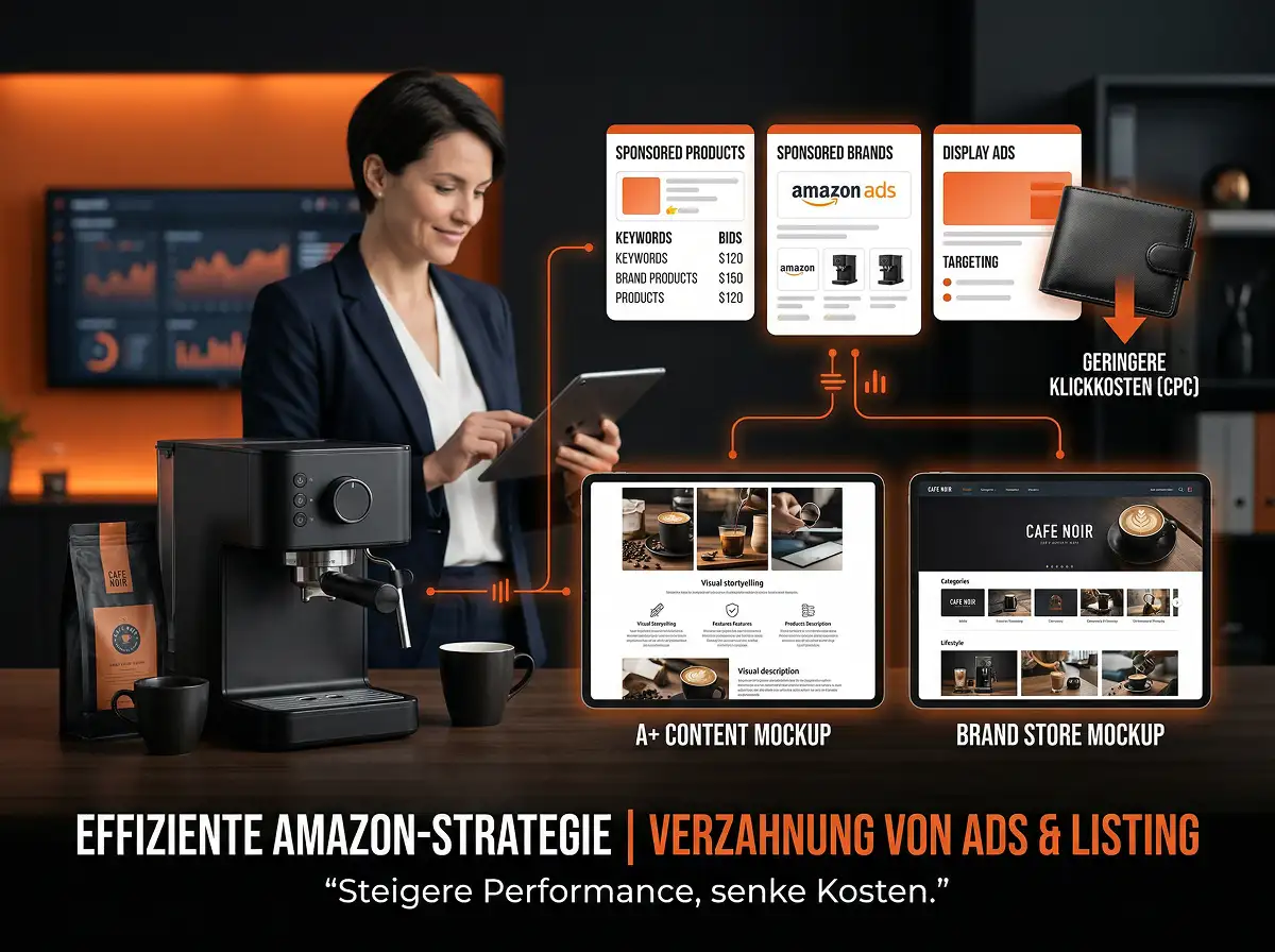 Stacvalley Amazon Agentur Infografik: Der Quantum-Growth-Effekt durch die Synergie von Amazon SEO, PPC и Content-Marketing. Strategische Lücken-Analyse und KI-basierte Algorithmus-Dominanz zur Skalierung von E-Commerce Marken und Erreichung der Marktführerschaft.