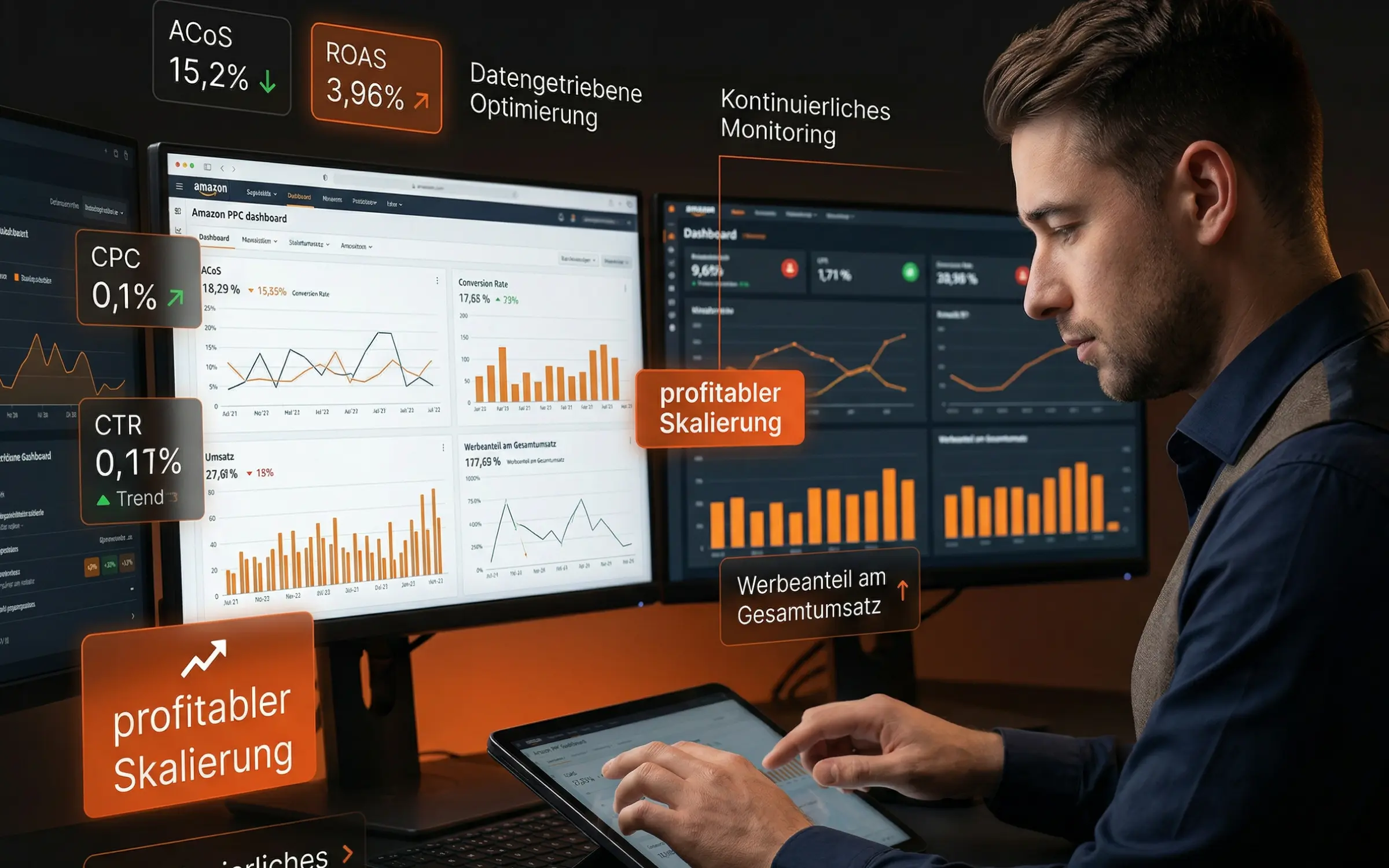 Stacvalley Amazon Agentur Infografik: Der Quantum-Growth-Effekt durch die Synergie von Amazon SEO, PPC и Content-Marketing. Strategische Lücken-Analyse und KI-basierte Algorithmus-Dominanz zur Skalierung von E-Commerce Marken und Erreichung der Marktführerschaft.