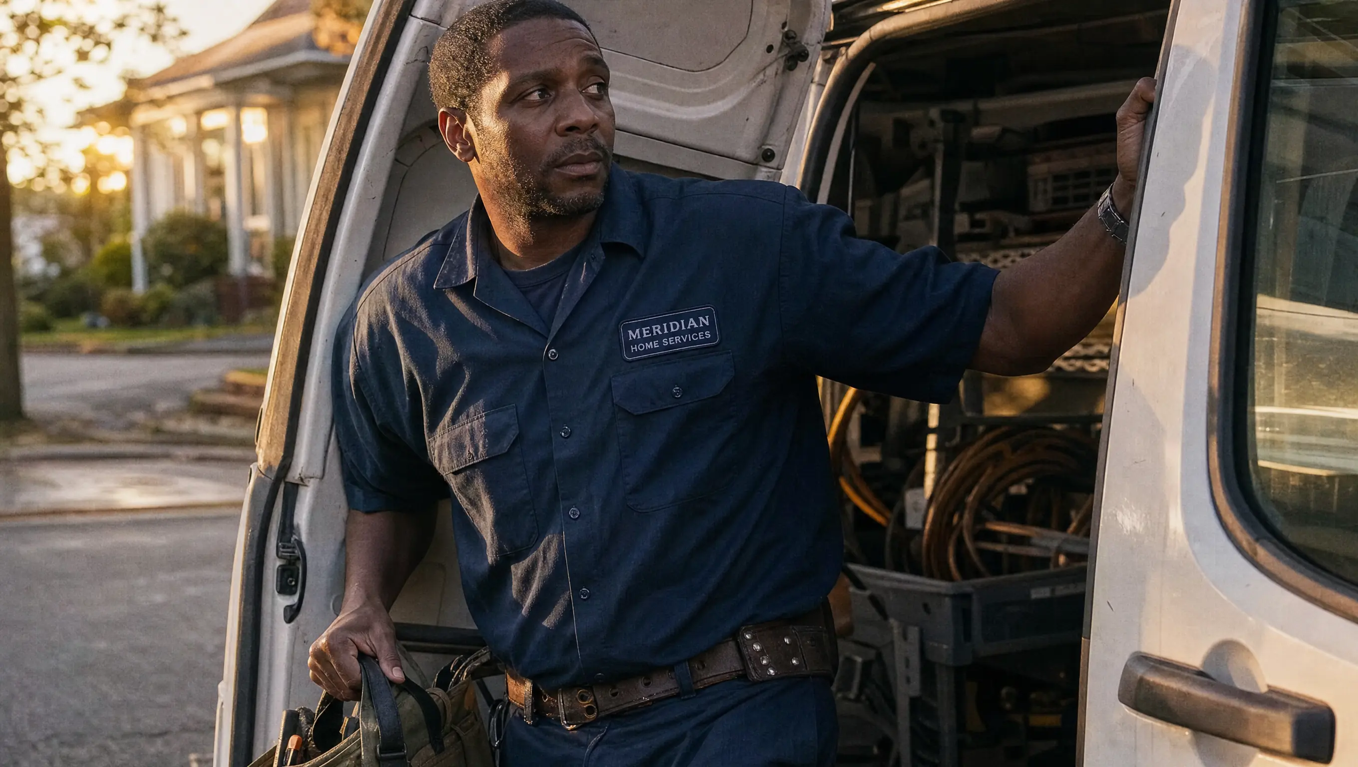 Close view of a home services technician at work
