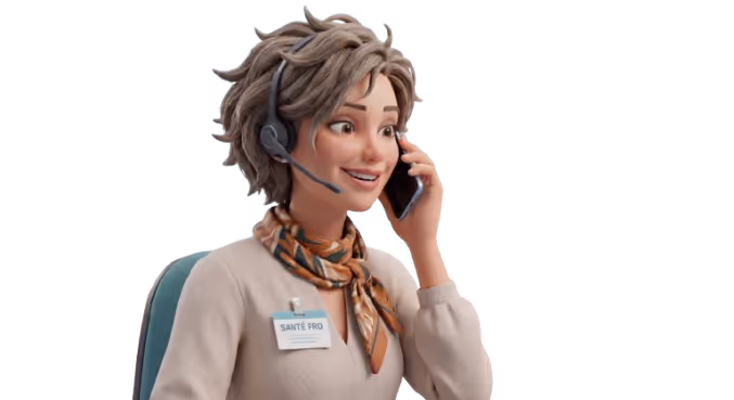 Agent de service client souriant avec un casque micro et un téléphone portable à l'oreille.