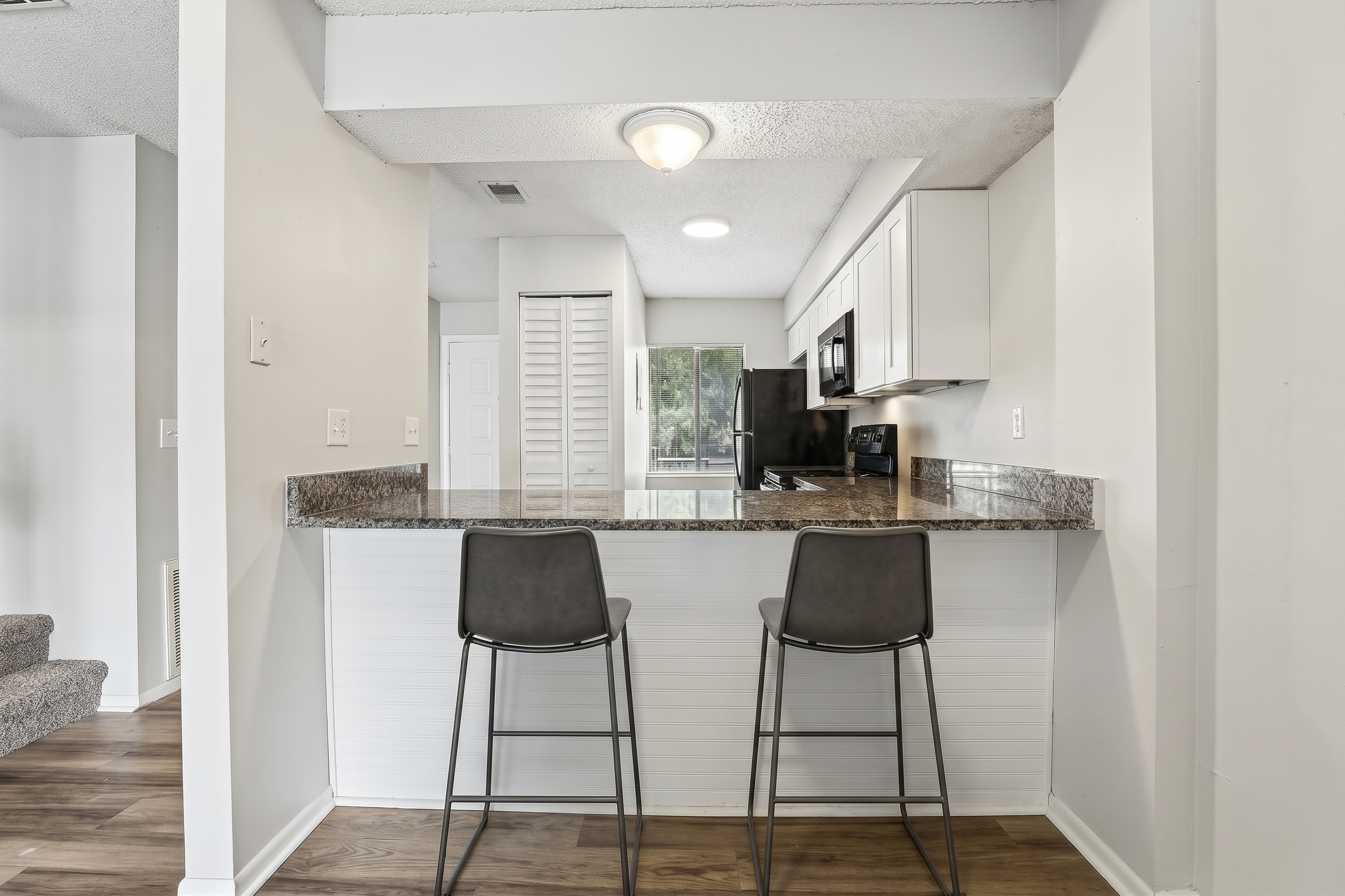 breakfast bar with bar stools