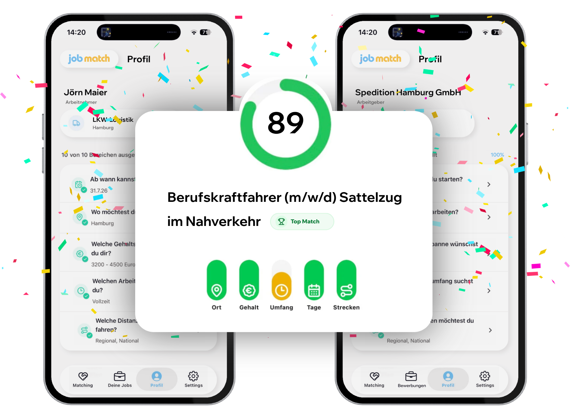 Im JobMatch-Netzwerk entsteht ein Match zwischen einem LKW-Fahrer und dem passenden Arbeitgeber.