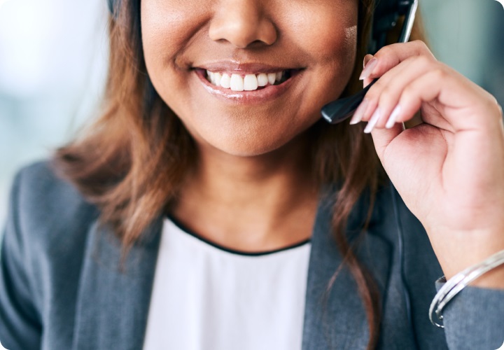 woman talking on headphones