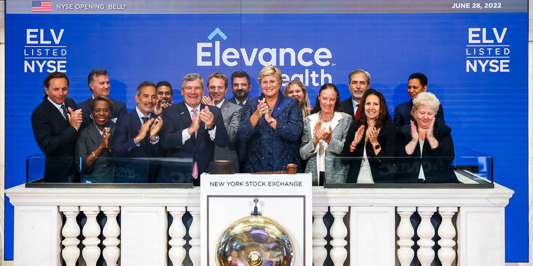 Elevance Health team ringing the opening bell at the stock exchange