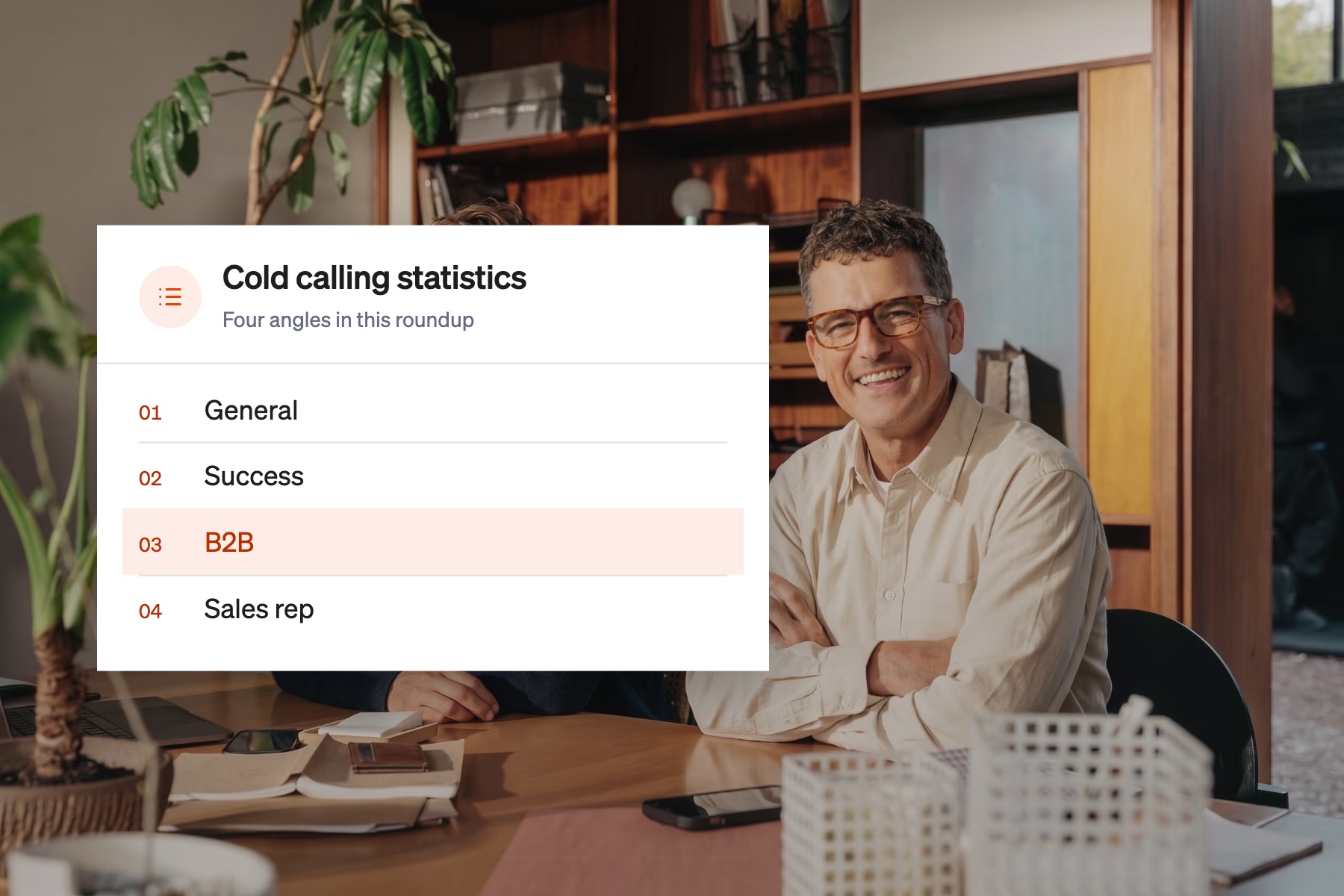 Card listing the four groups of cold calling statistics in the article, with B2B highlighted