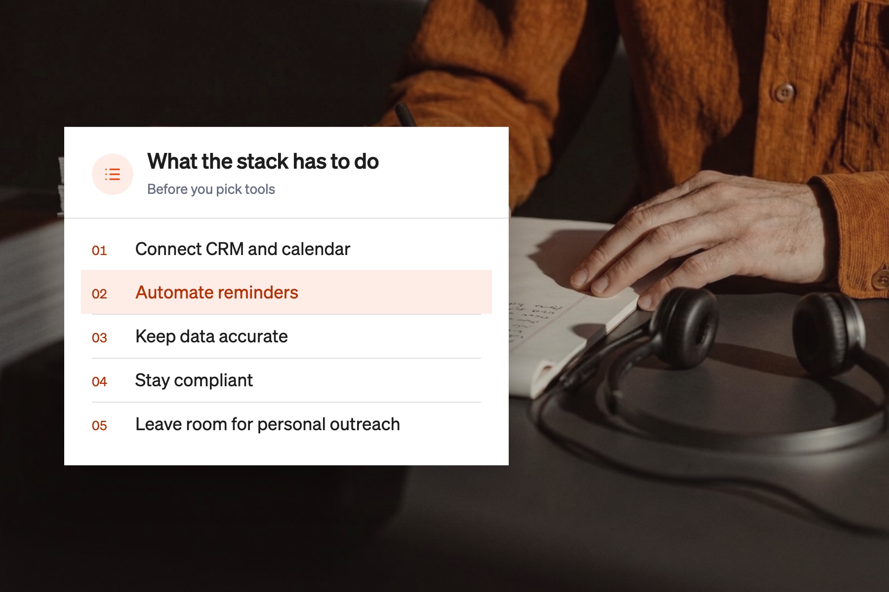 Card listing what an appointment setting software stack has to do, with automated reminders highlighted
