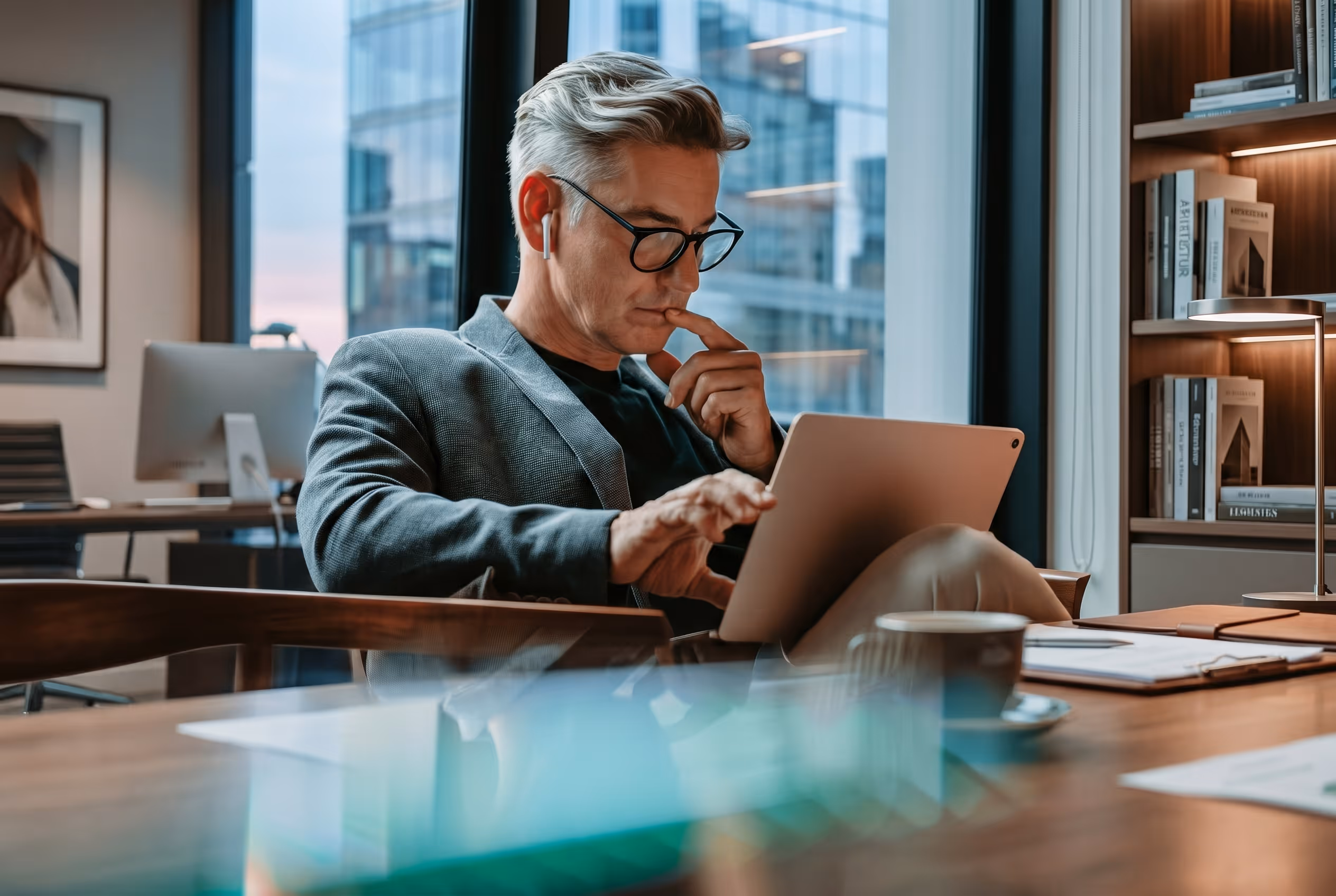 Executive working on a laptop in an office
