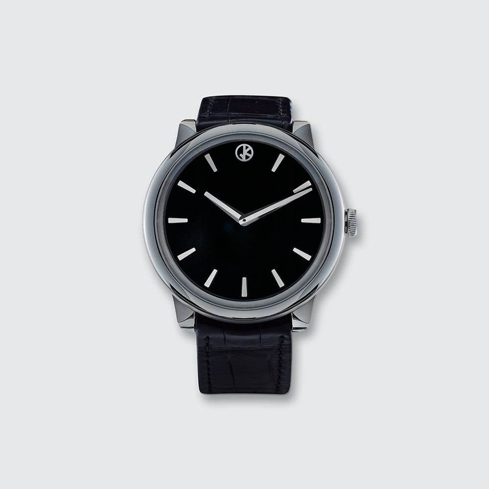 GKO DROP² Black Onyx watch, black onyx stone dial, front view on light background