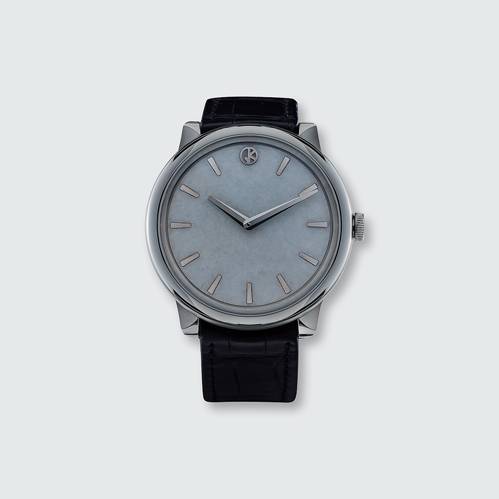 GKO DROP² White Raw Quartzite watch, white quartzite stone dial, front view on light background
