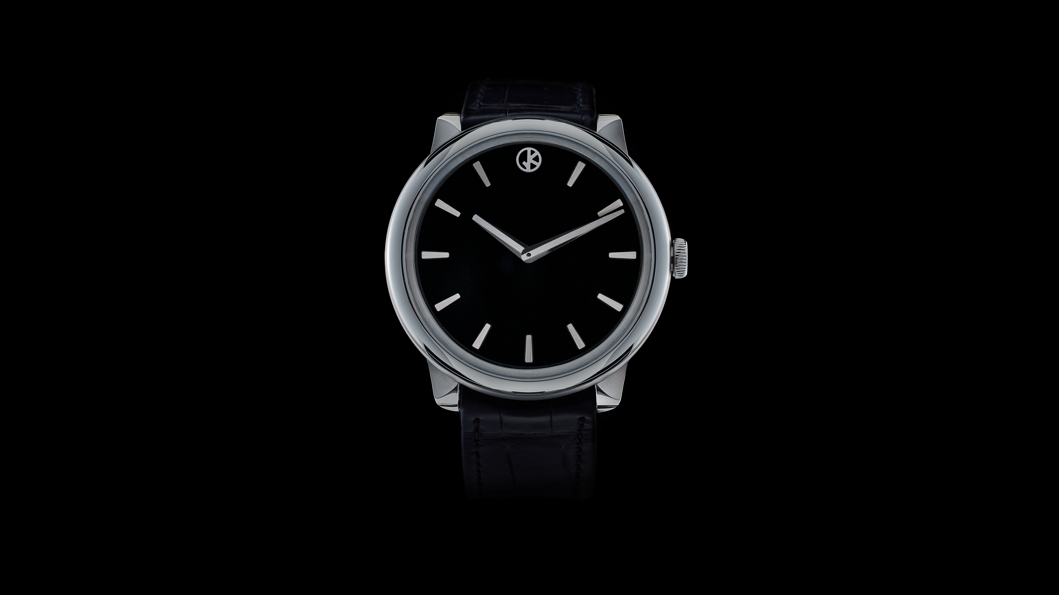 GKO DROP² Black Onyx watch, black onyx stone dial, front view