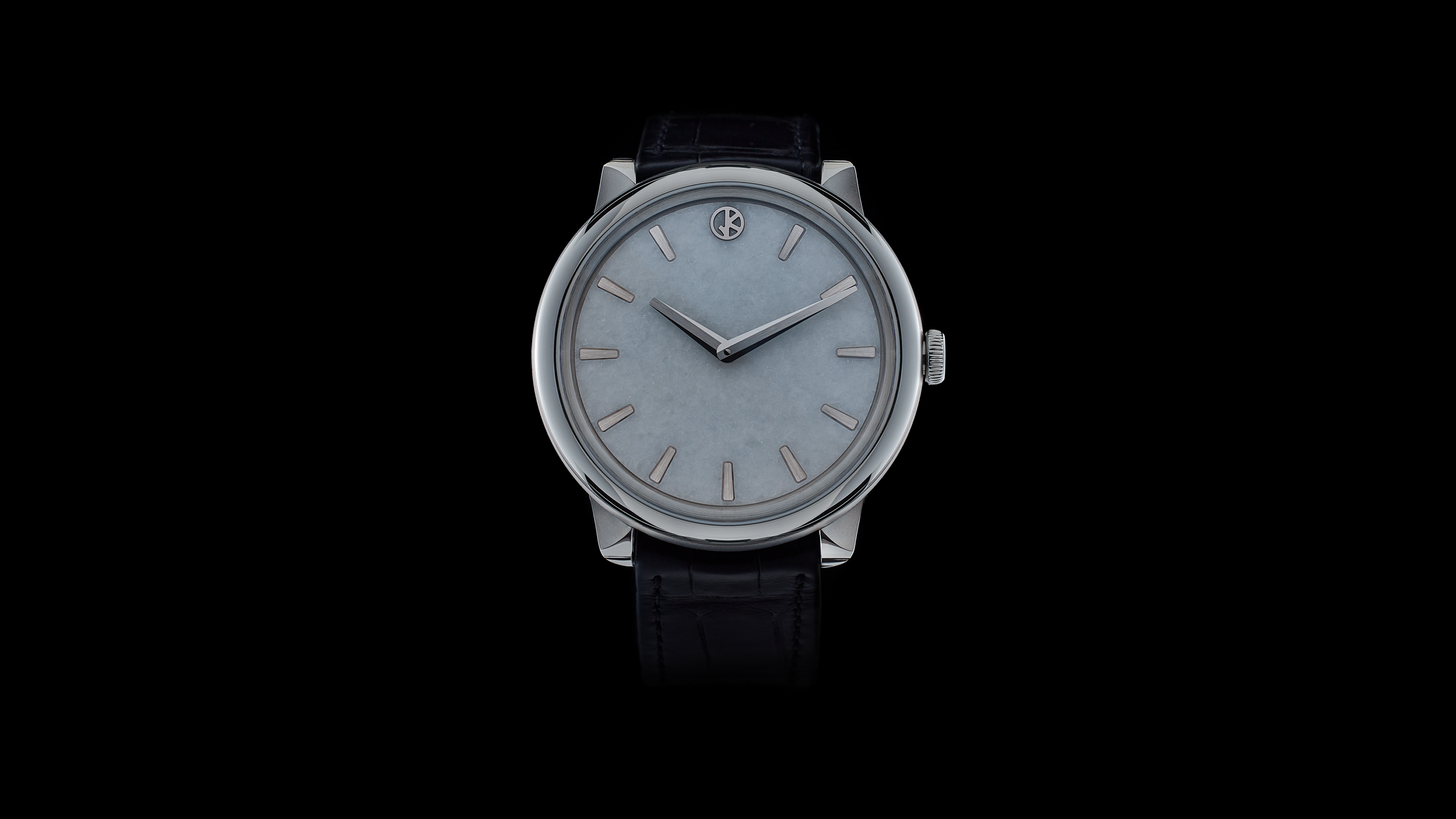 GKO DROP² White Raw Quartzite, white quartzite stone dial, front view