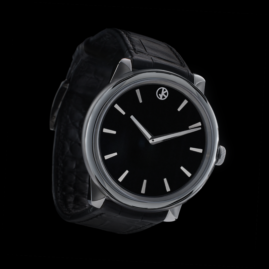 GKO DROP² Black Onyx seen from the side, black onyx dial and steel case