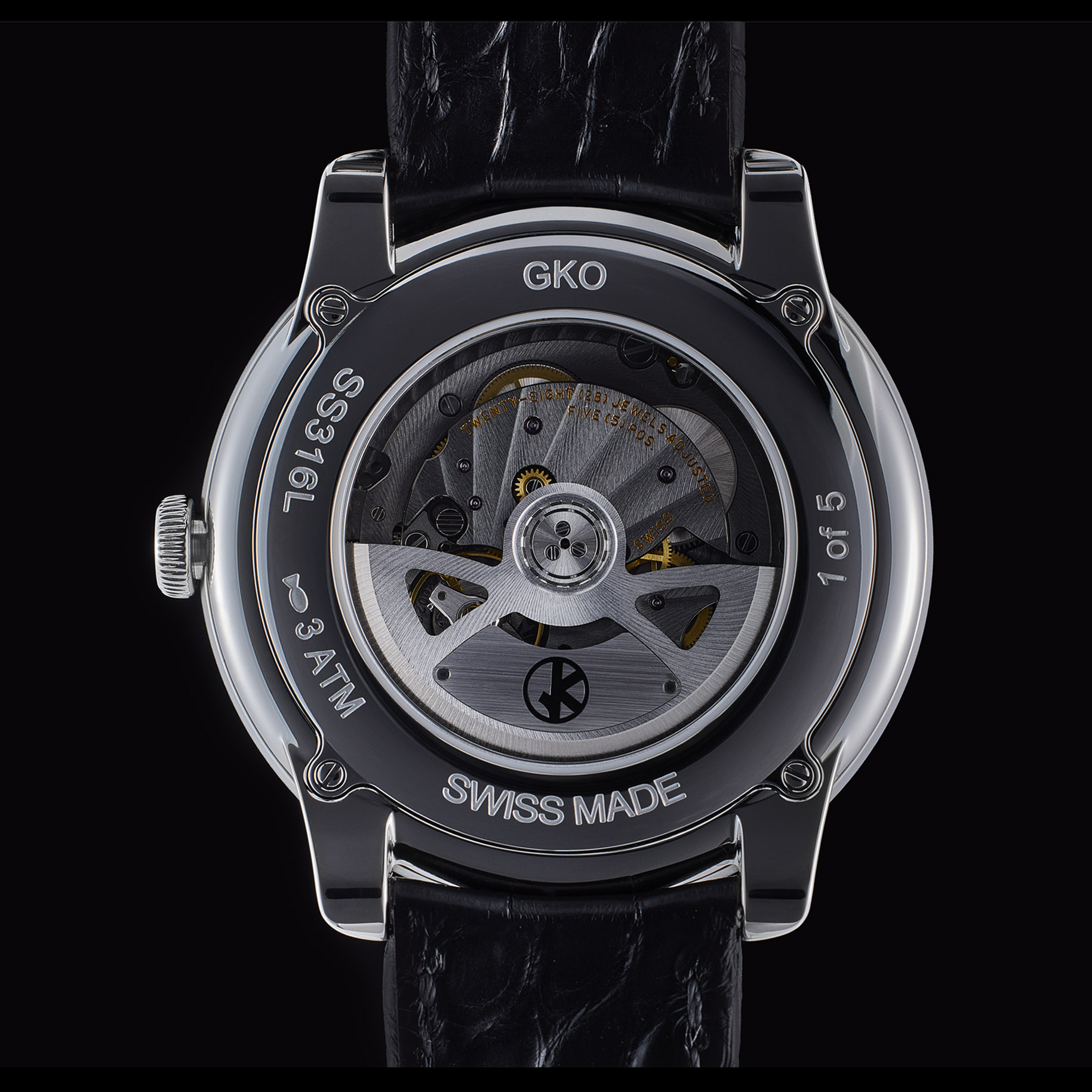 Gehäuseboden GKO DROP² Azurite Malachite, Vaucher Automatikwerk, nummeriert 1 of 5