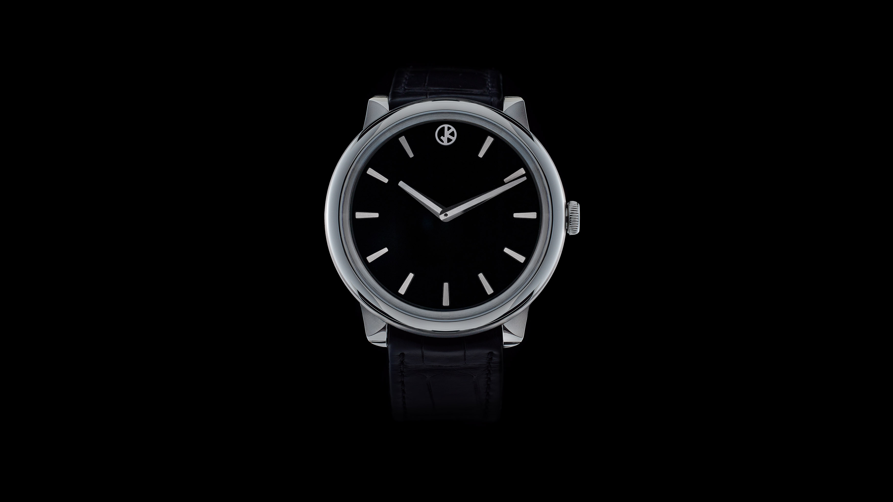 GKO DROP² Black Onyx, cadran en onyx noir, vue de face