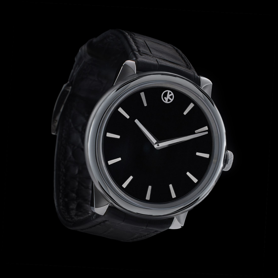 GKO DROP² Black Onyx vu de côté, cadran en onyx noir et boîtier acier