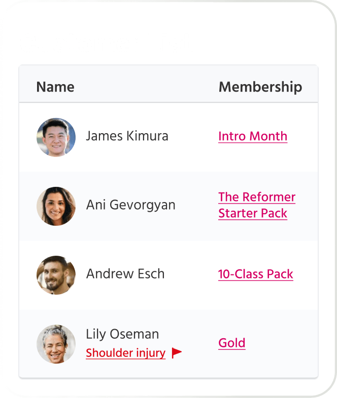 Customer List UI Element