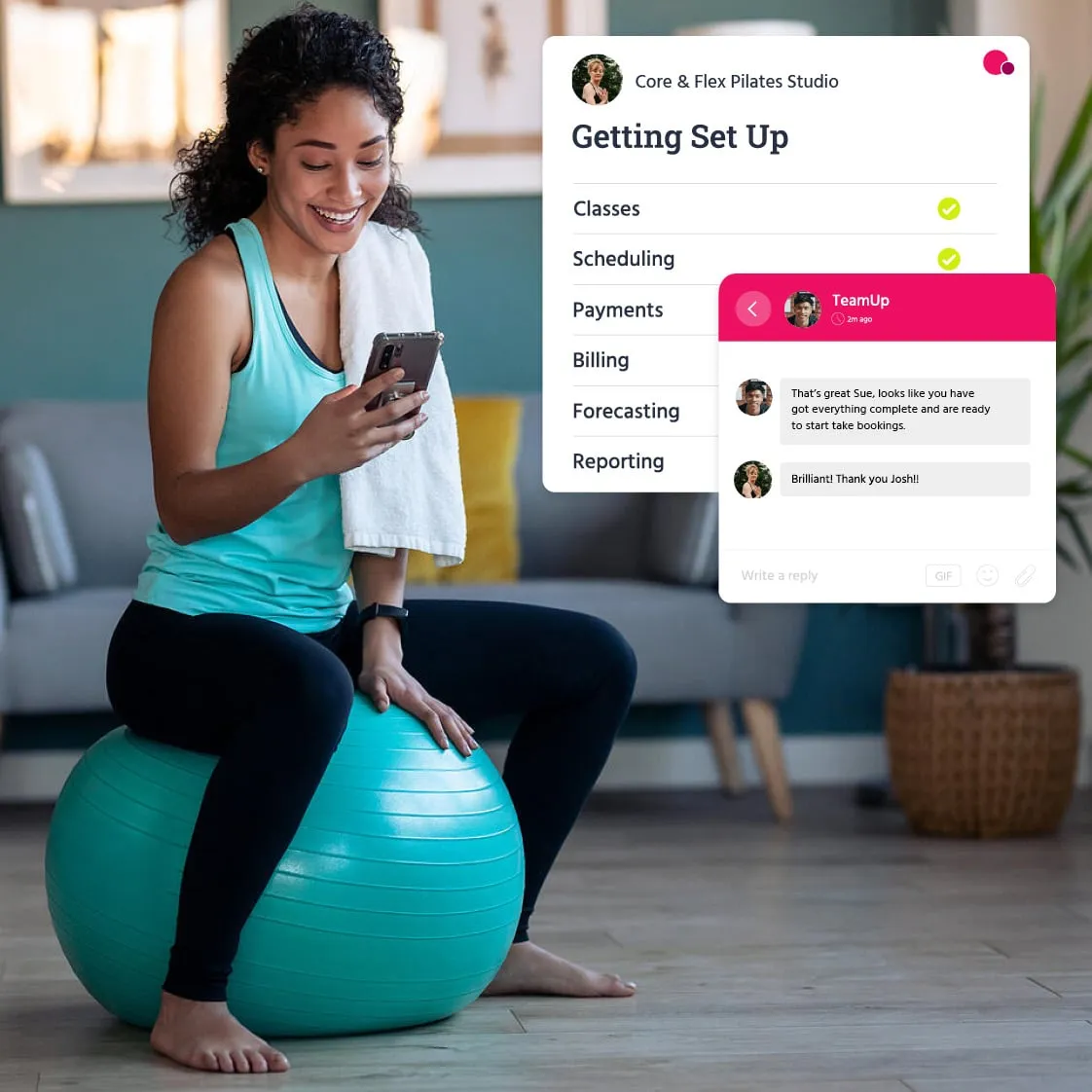 Pilates customer success illustration.