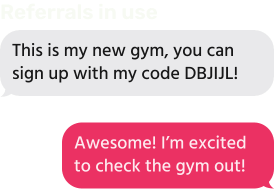 Showing a customer sharing their referral code with a customer