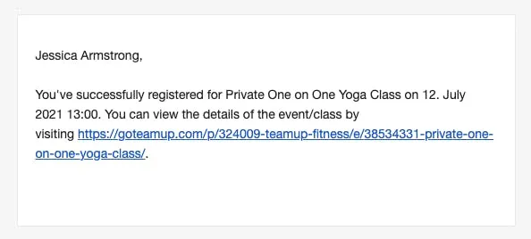 email confirmation for yoga appointment