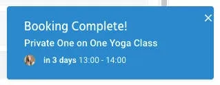 booking complete for yoga appointment