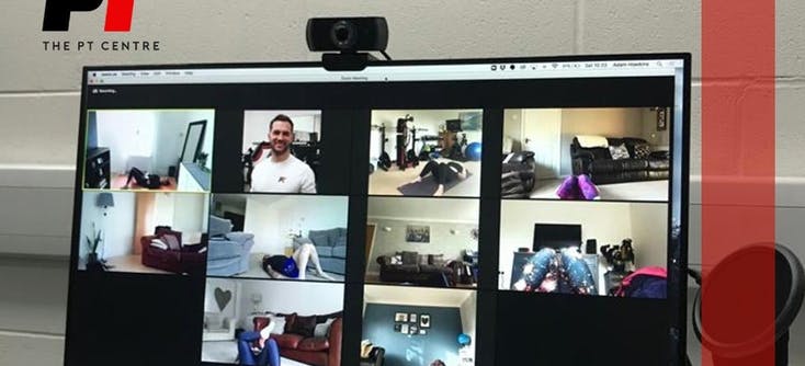 A photo of a PT's screen showing clients in an online class