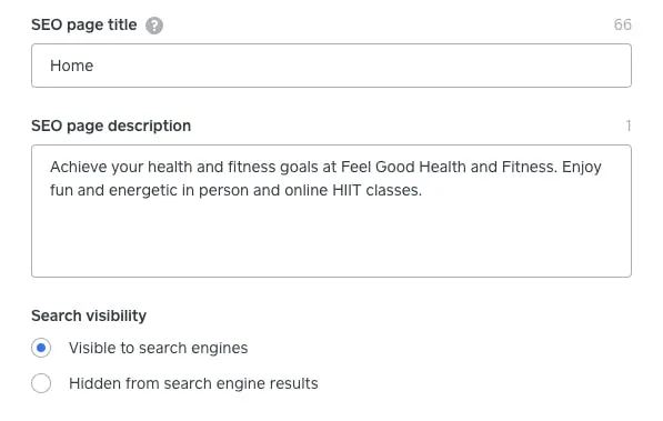 The meta title and meta description for Clare's website before optimization