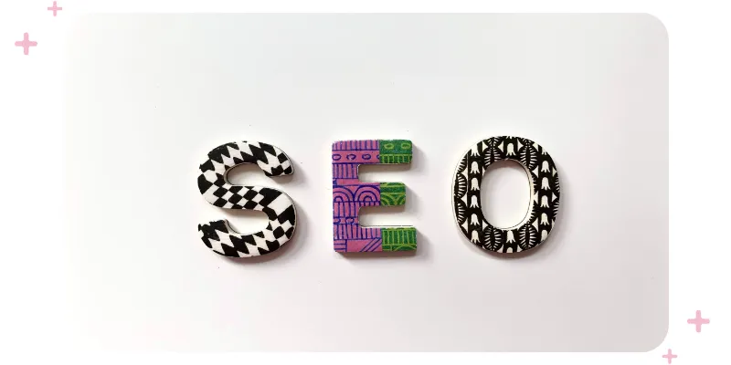 SEO spelled out in colorful 3D letters.