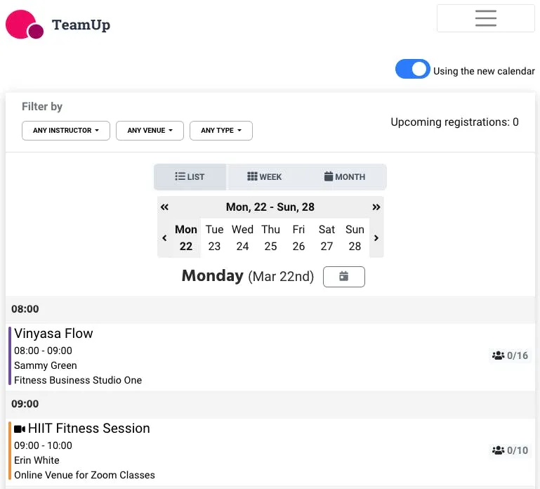 teamup customer calendar list view 